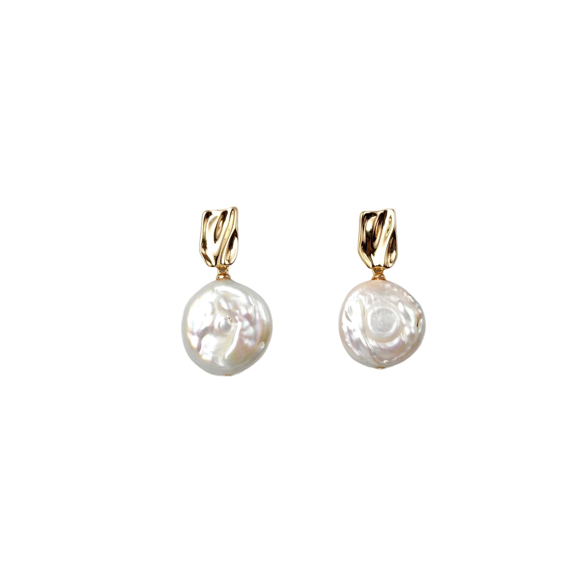 Rom | White Button Baroque Pearl 18k Gold Stud Earrings