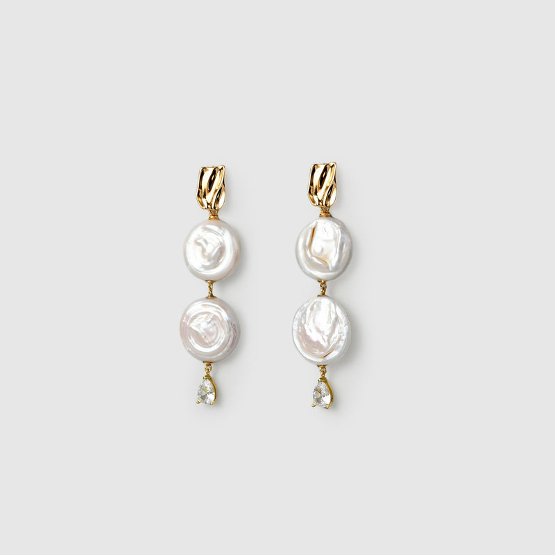 Double Button Baroque Pearl Drop Earrings main image