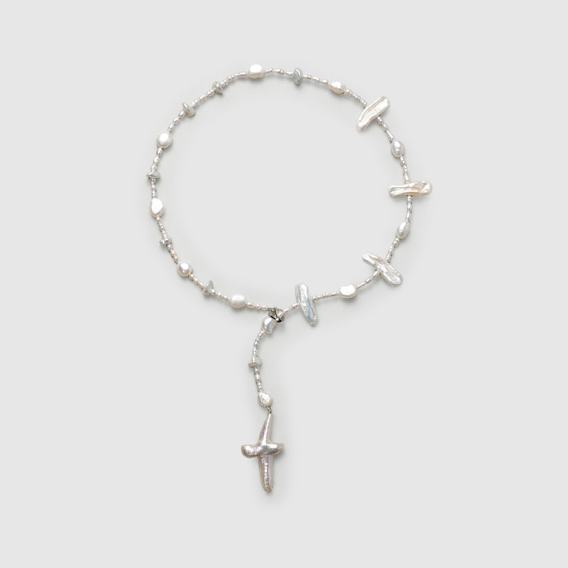 Cross Baroque Pearl Collage Necklace