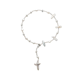 Fay | White Cross Keshi Baroque Pearl Silver Necklace