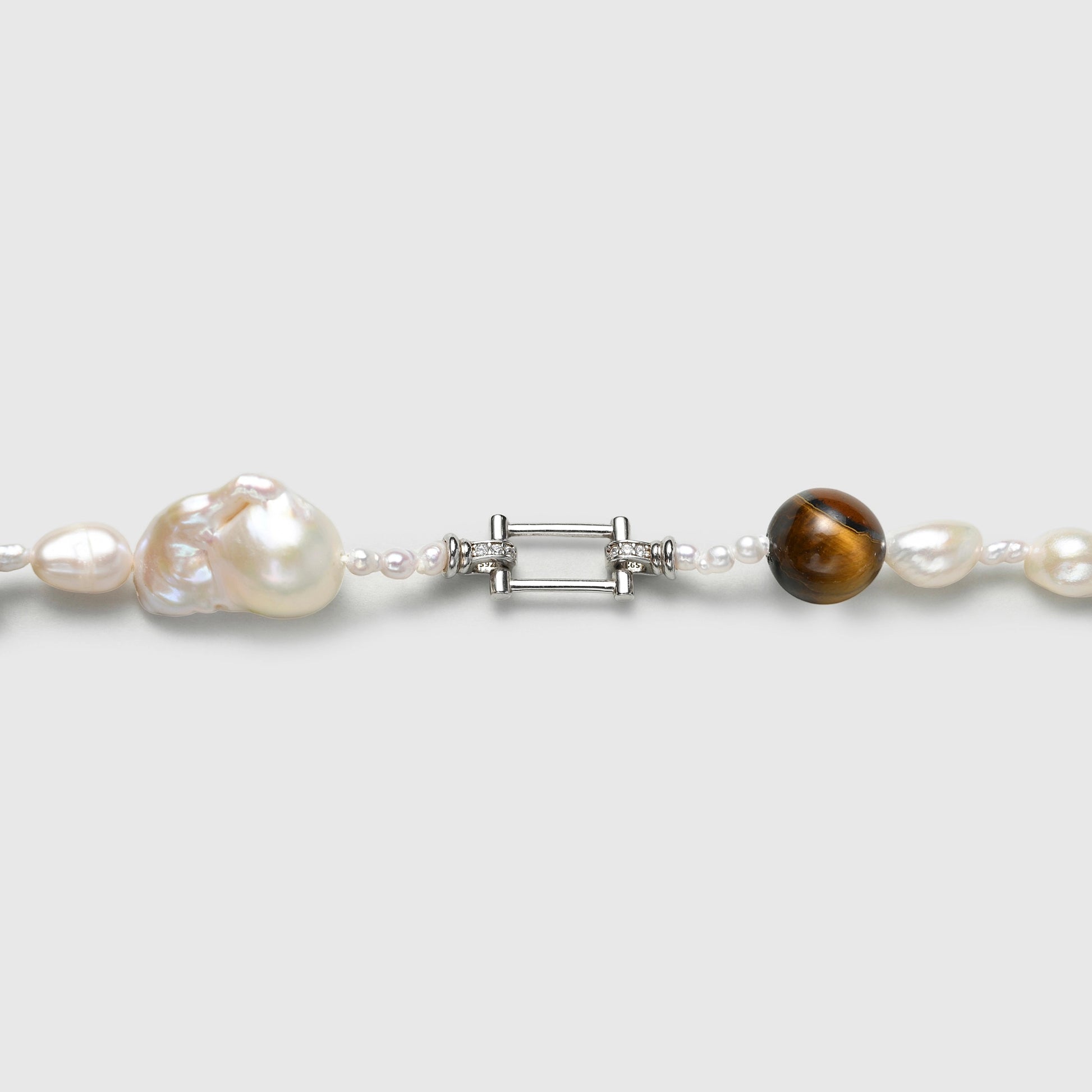 Teyes | White Keshi Baroque Pearl Silver Tiger Eye Necklace