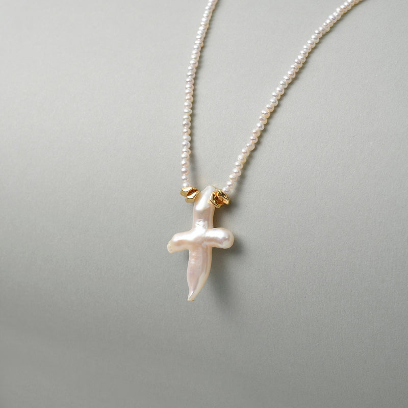 Baroque Cross Pearl With String Of Beads Pearls Pendant