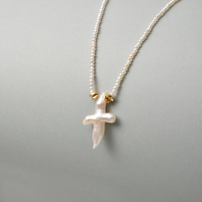 Baroque Cross Pearl With String Of Beads Pearls Pendant