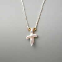 Baroque Cross Pearl With String Of Beads Pearls Pendant thumbnail 2