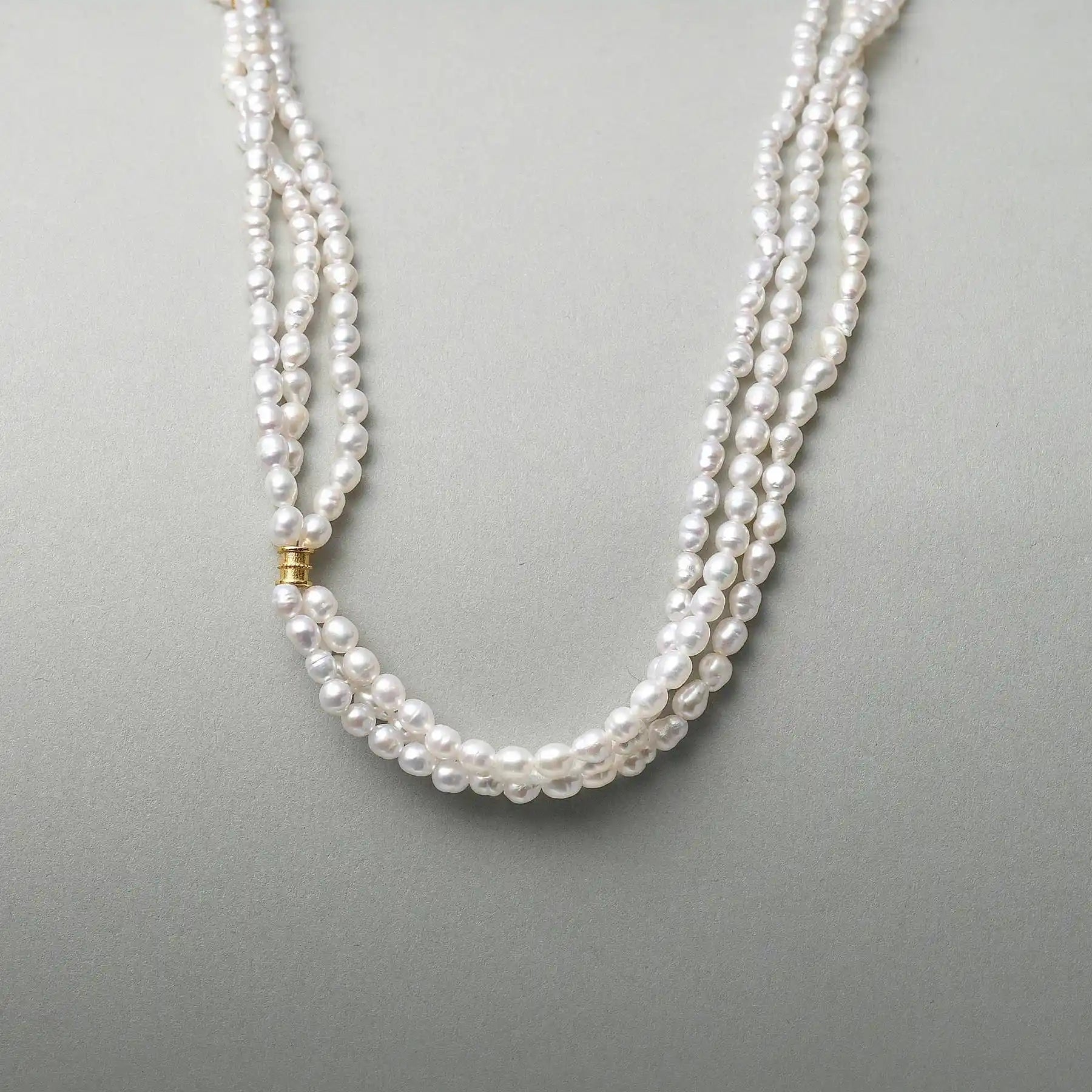 Pulse |  Pink Oval Baroque Pearl Triple Strand Necklace