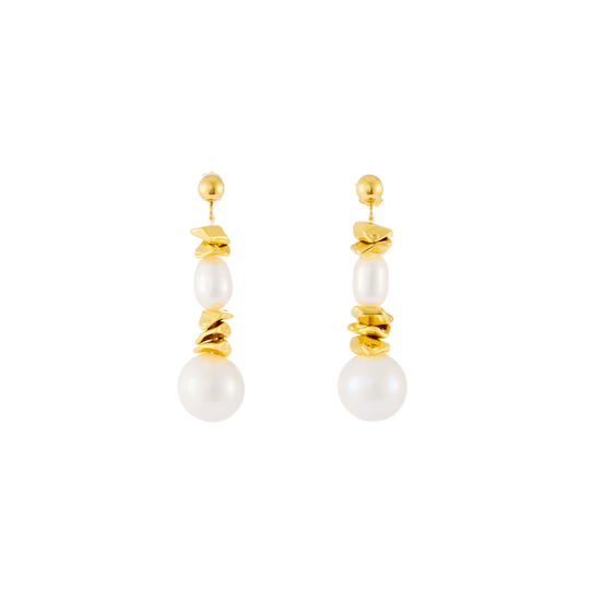 Stello | White Drop Baroque Pearl 18k Gold Earrings
