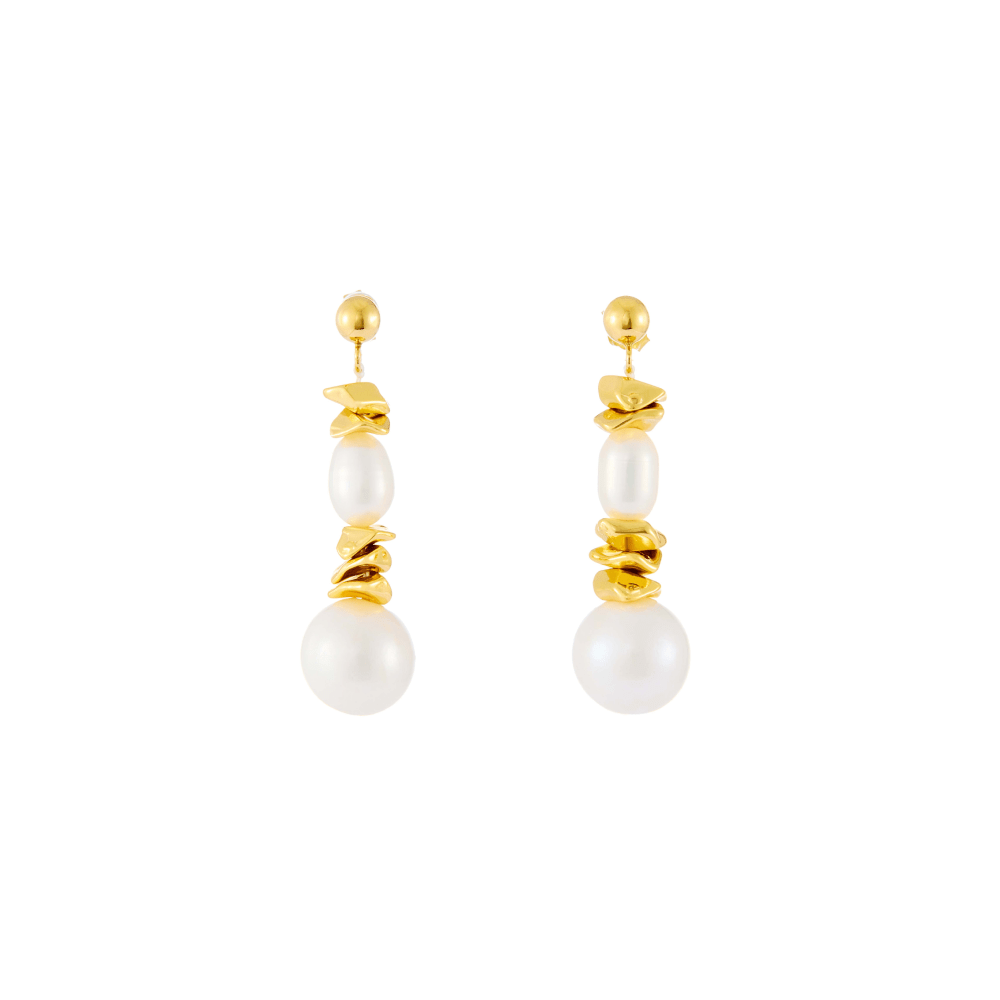 Stello | White Drop Baroque Pearl 18k Gold Earrings