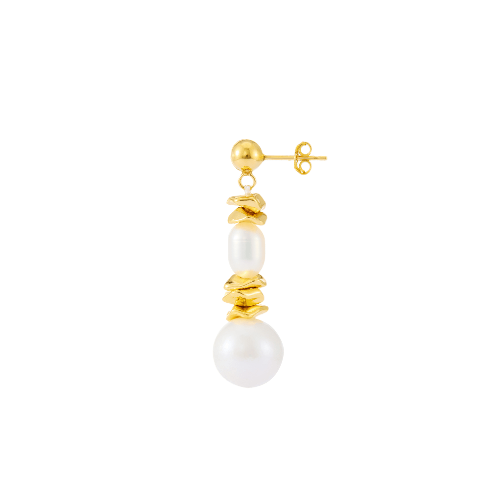 Stello | White Drop Baroque Pearl 18k Gold Earrings