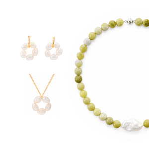 Meadow | White Keshi Baroque Pearl Serpentine Jewelry Set