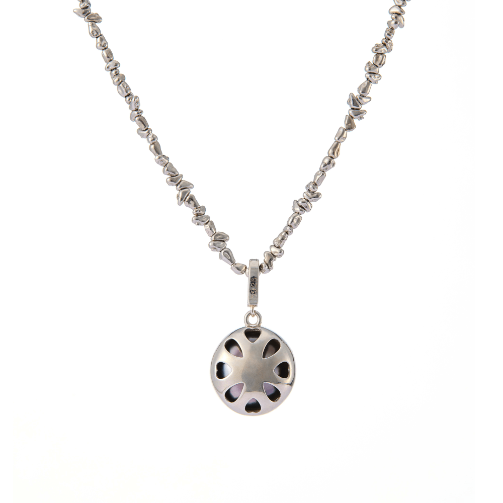 Twilight Serenade shadow orbit pearl pendant necklace back
