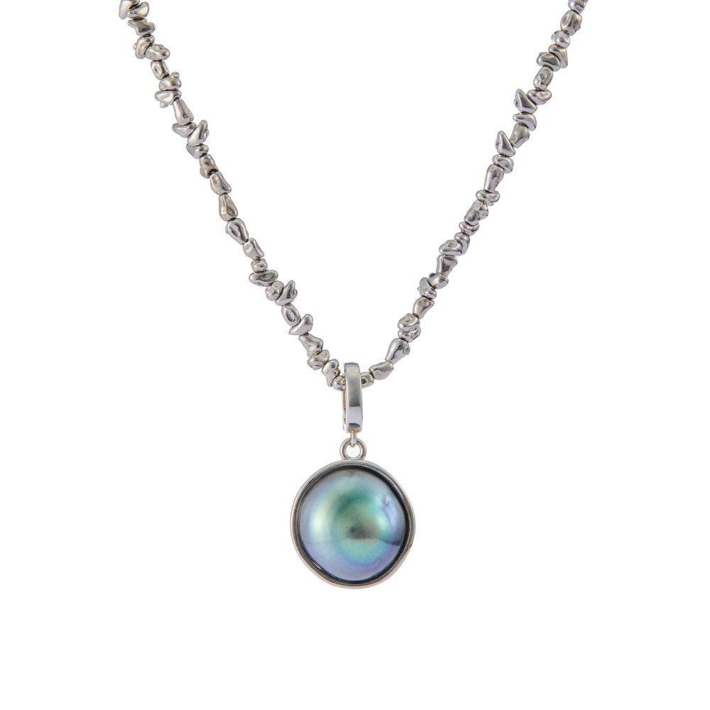 Shadow Orbit Pearl Pendant Necklace