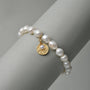 White Oval Baroque Pearl 18k Gold Charm Bracelet studio shot