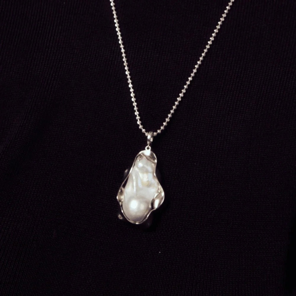 Matax Gray Baroque Pearl Silver Frame Pendant model view 1