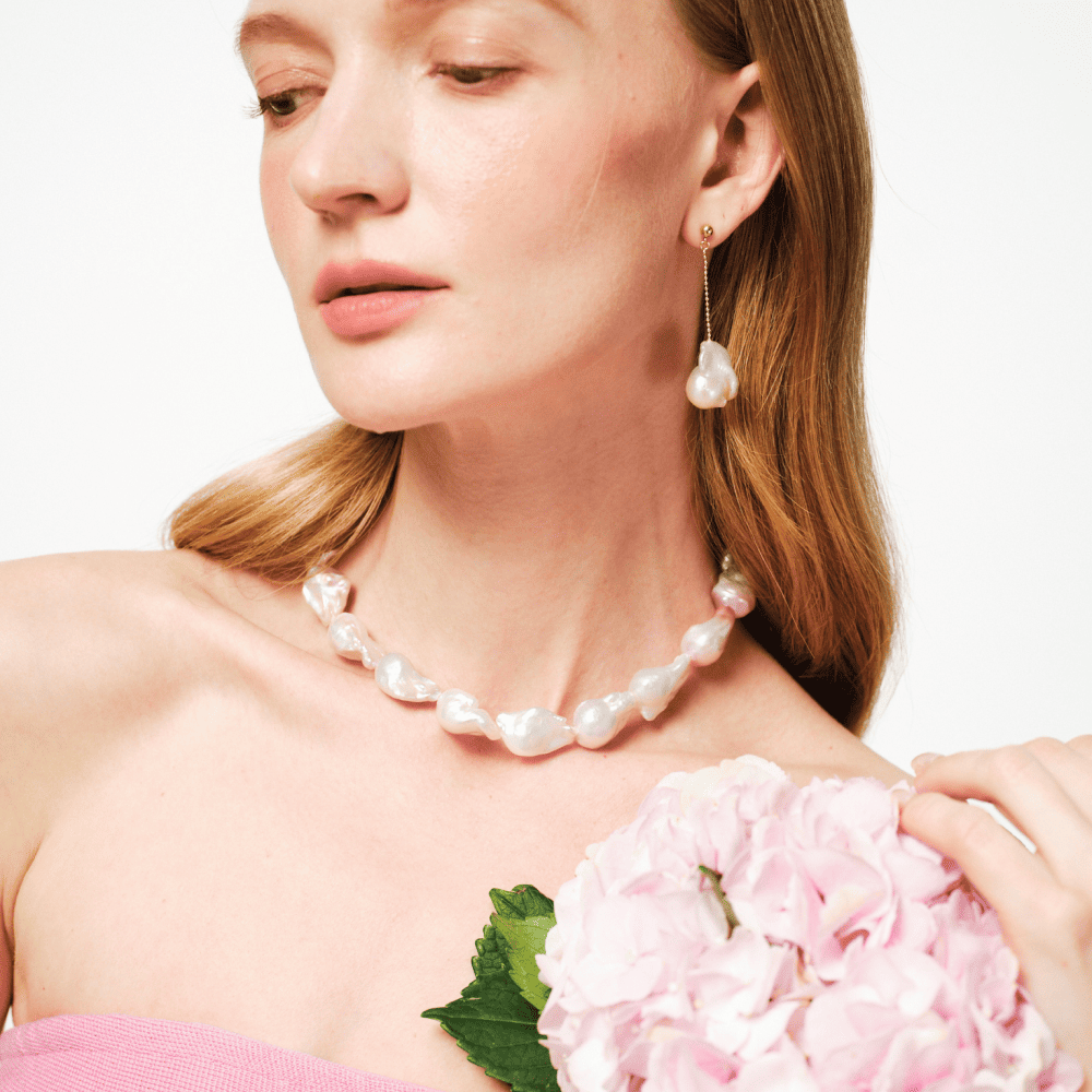 Soft luster freshwater baroque pearl drop earring set