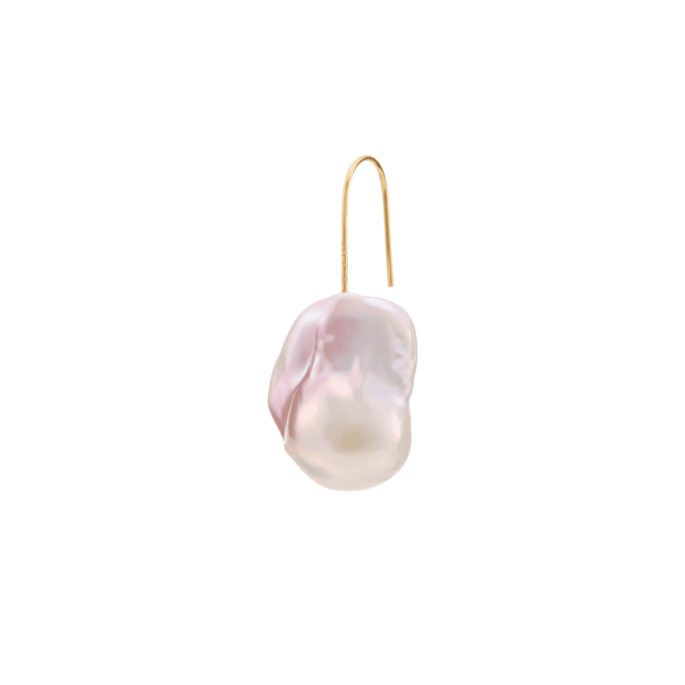 Soft pink iridescent luster of baroque pearl on 18k gold-plated summer party earrings