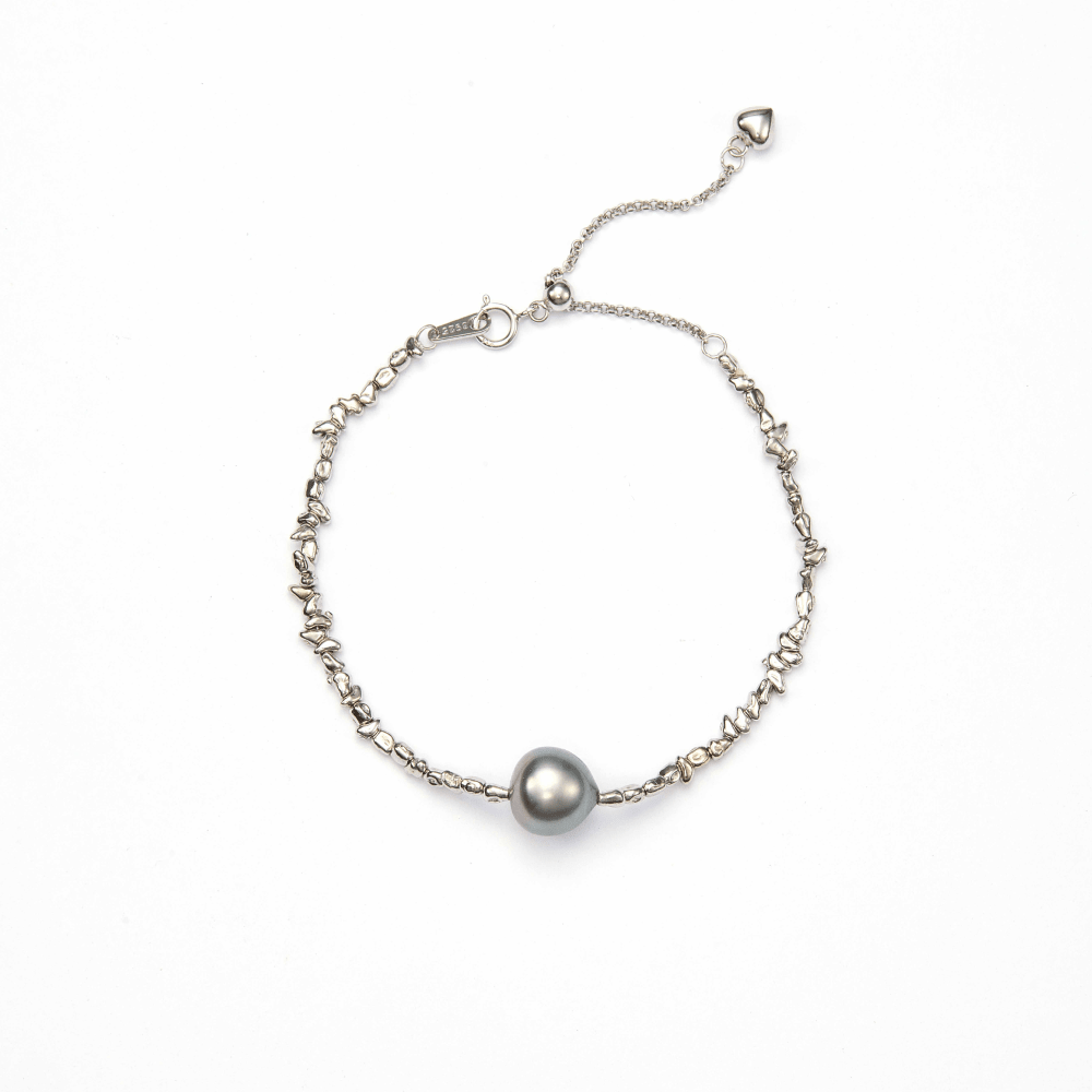 Twilight | Blue Oval Baroque Pearl Silver Bracelet