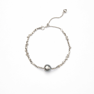Twilight | Blue Oval Baroque Pearl Silver Bracelet