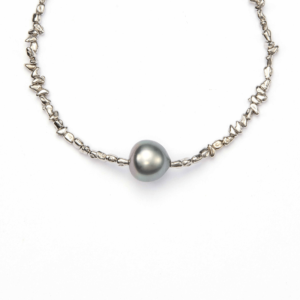 Twilight | Blue Oval Baroque Pearl Silver Bracelet