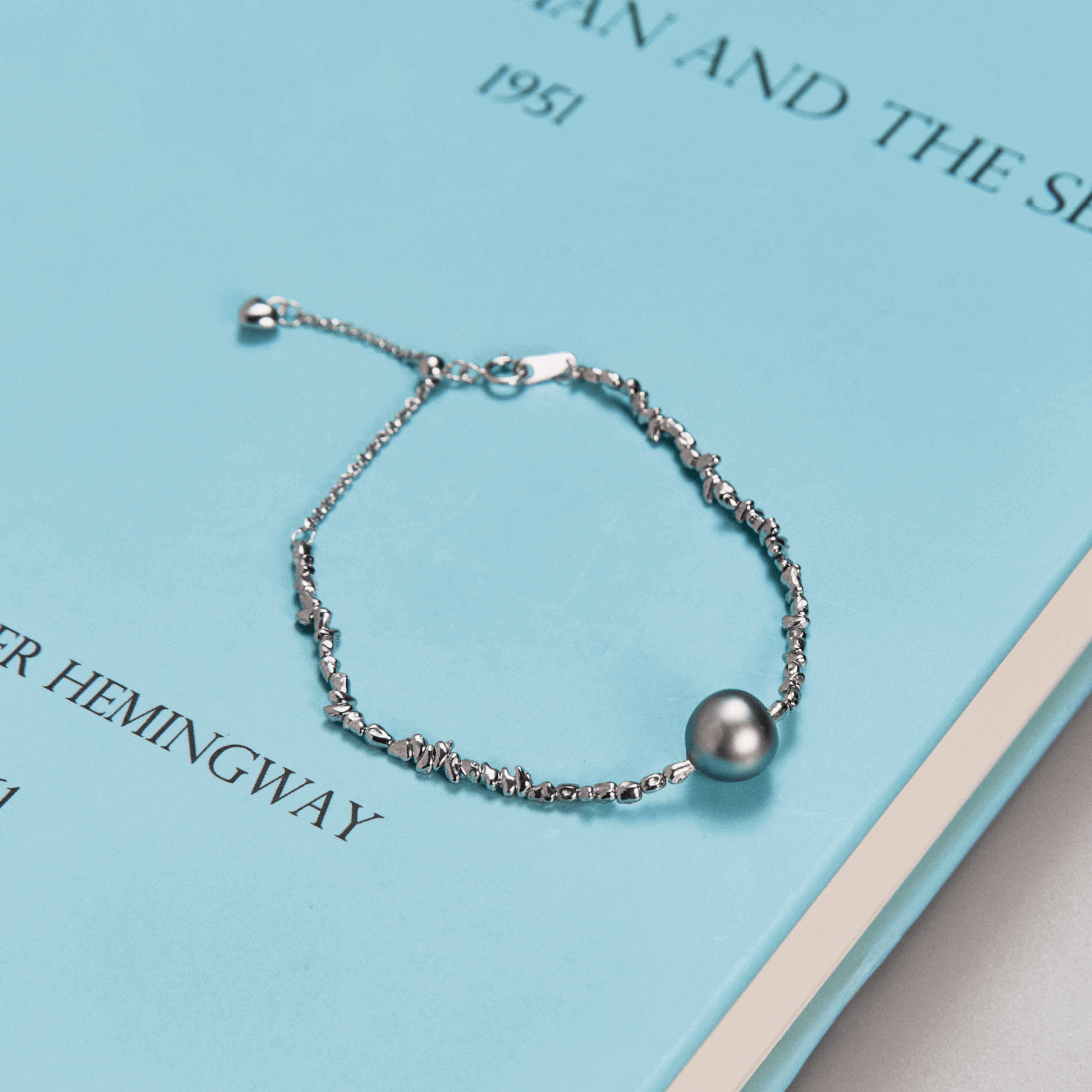 Twilight | Blue Oval Baroque Pearl Silver Bracelet