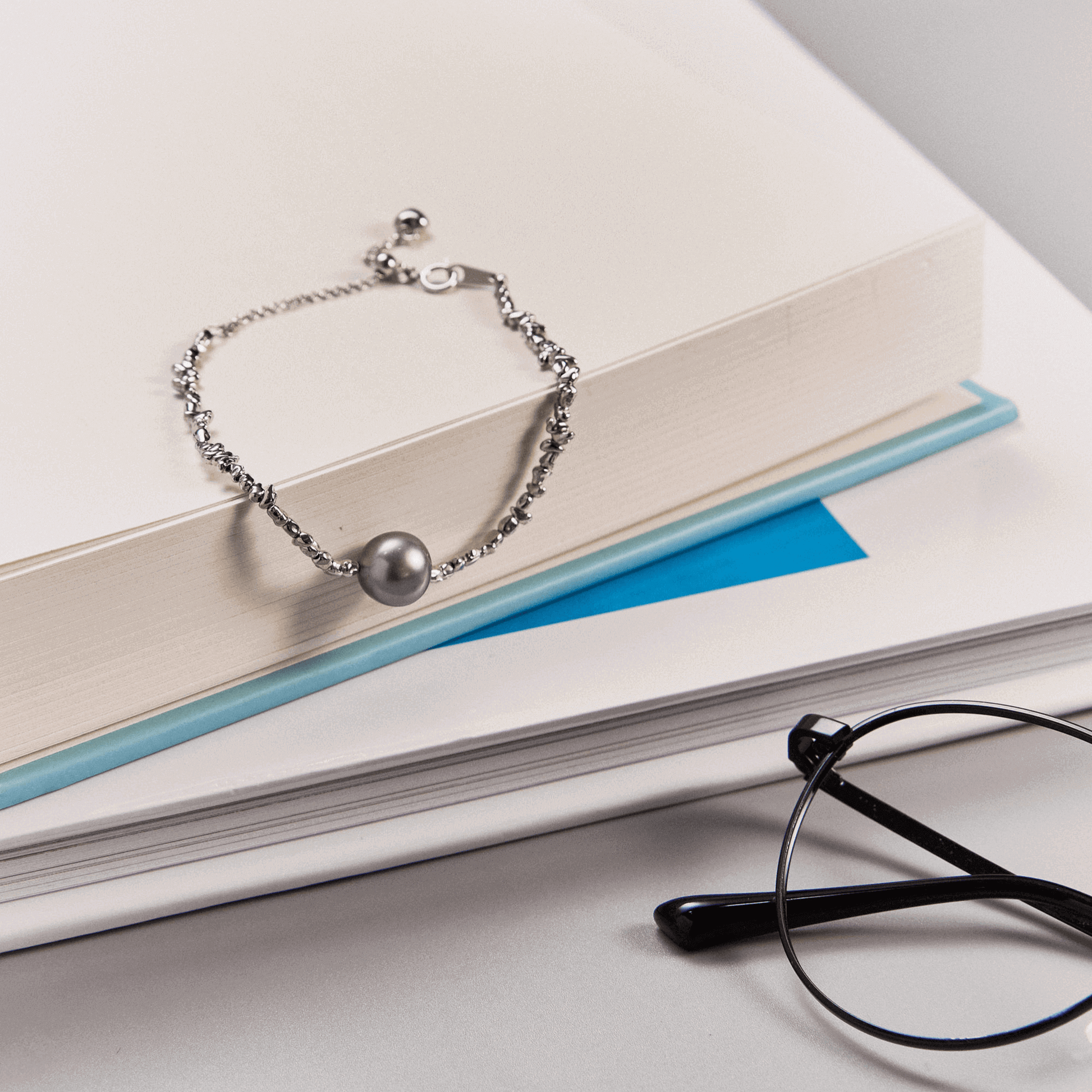 Twilight | Blue Oval Baroque Pearl Silver Bracelet