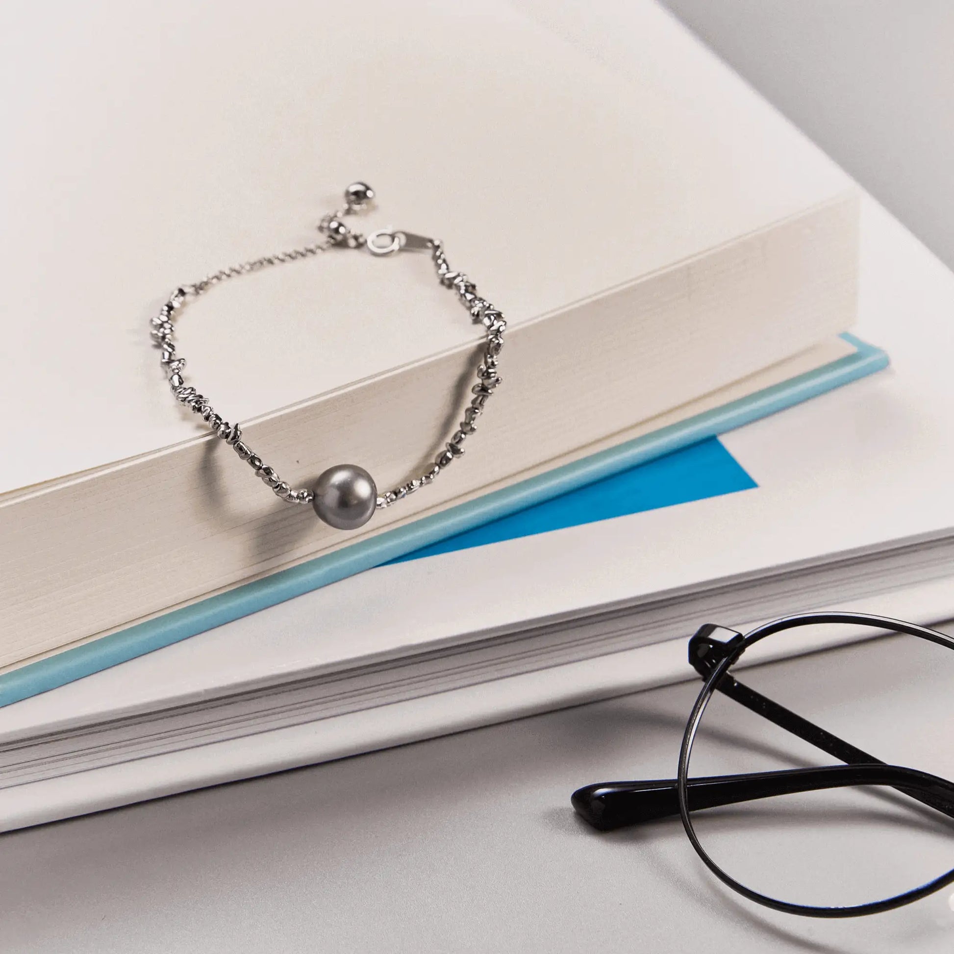 Twilight | Blue Oval Baroque Pearl Silver Bracelet