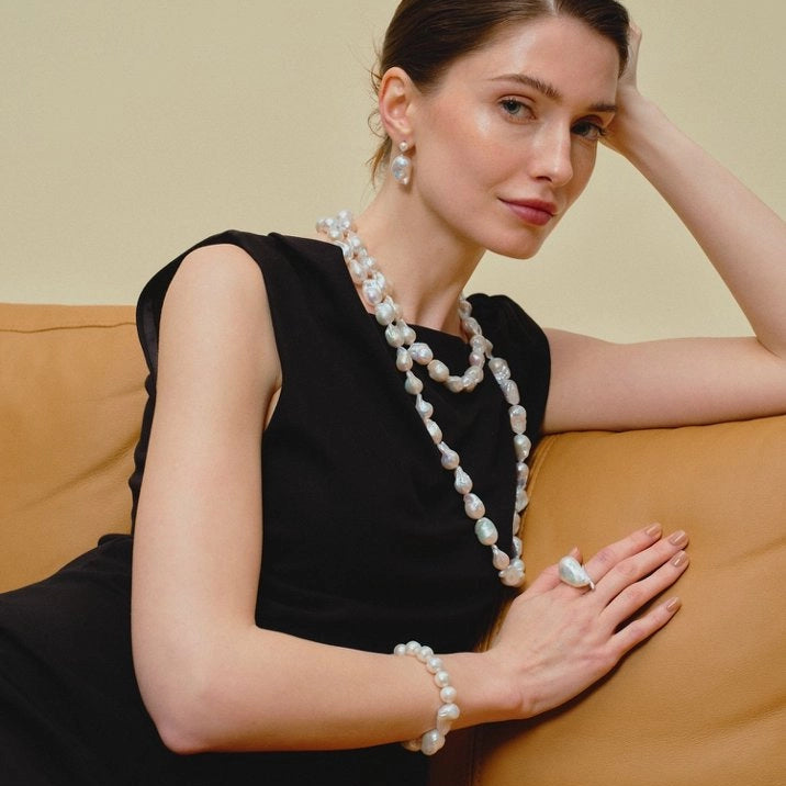 Dewdrop Dancer - Regency Modern Baroque Pearl Silver Jewelry Collection image 3