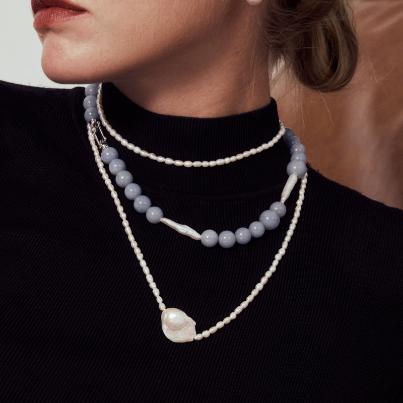 Stick baroque pearl with Peruvian lapis lazuli necklace image 2