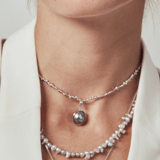 Twilight | Blue Circle Baroque Pearl Silver Beads Pendant