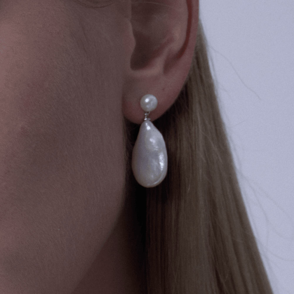 Teardrop baroque pearl drop earrings for women