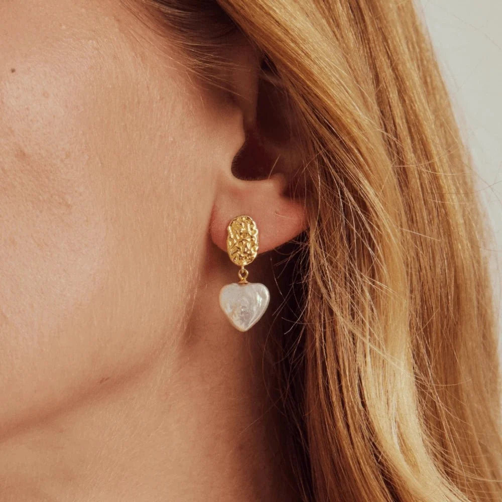Pulse White Heart Baroque Pearl Earrings model view 1