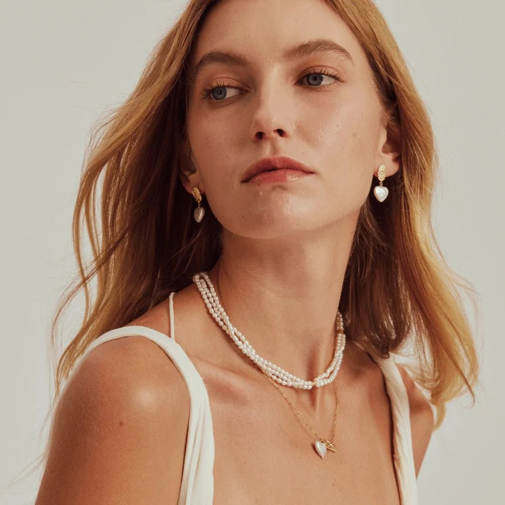 Pulse White Heart Baroque Pearl Earrings model view 2