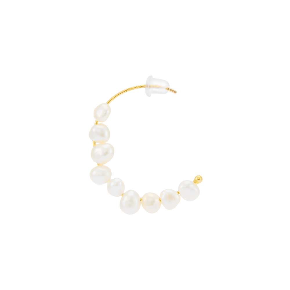 Organic baroque pearl hoop earrings closeup