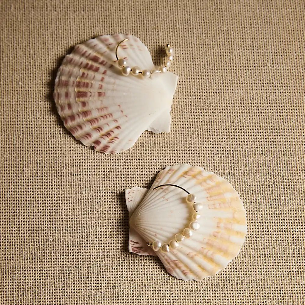 Tide | White Keshi Baroque Pearl 18k Gold Hoop Earrings