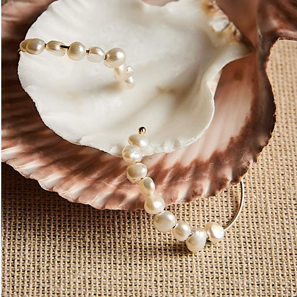 Cascading freshwater baroque pearl open hoop earrings