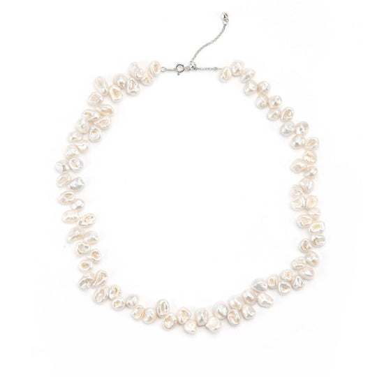 Luna | White Keshi  Baroque Pearl Silver Necklace