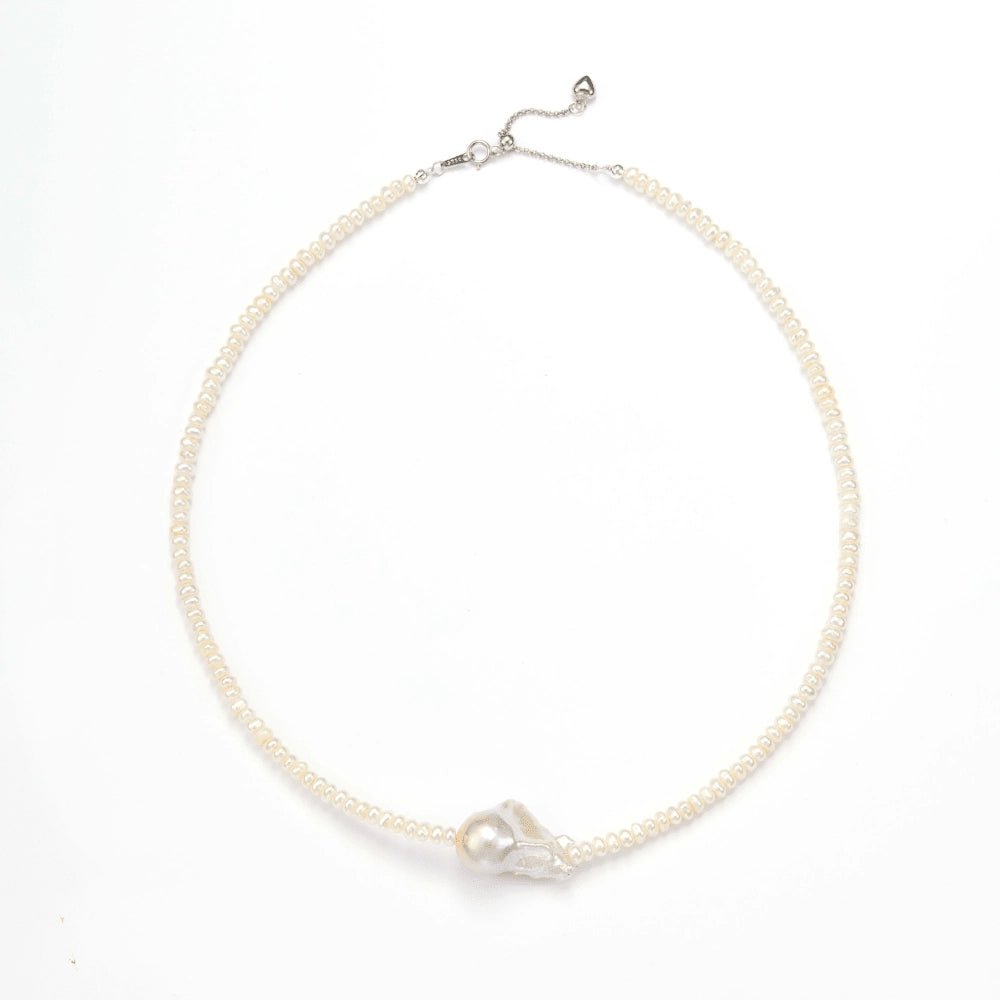 Tideborn | White Oval Baroque Pearl Silver Necklace