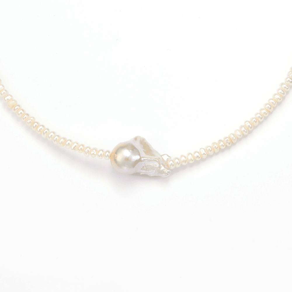 Tideborn | White Oval Baroque Pearl Silver Necklace