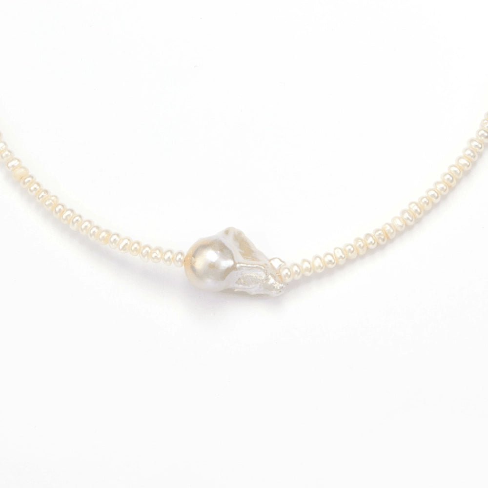 Tideborn | White Oval Baroque Pearl Silver Necklace