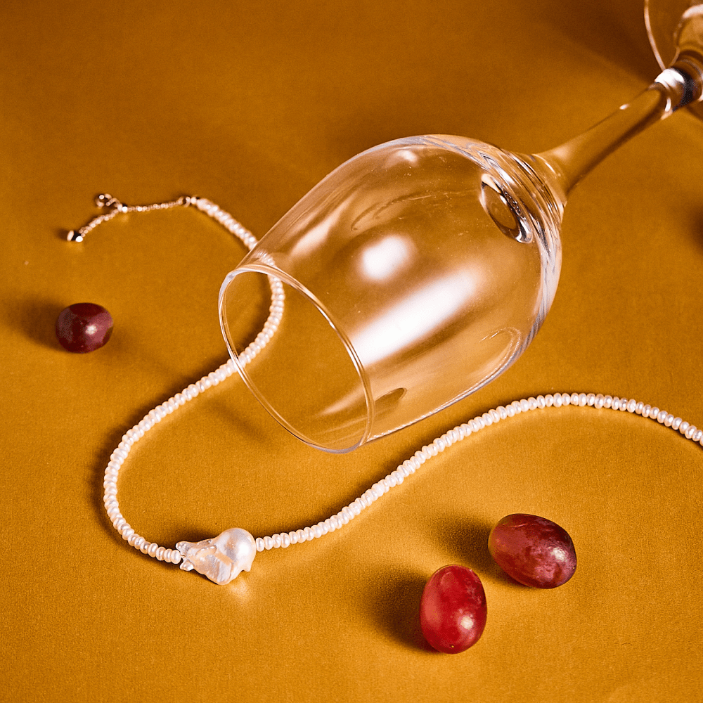 Tideborn | White Oval Baroque Pearl Silver Necklace