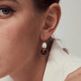 Tigo White Oval Baroque Pearl 18k Gold Tiger Eye Earrings model view