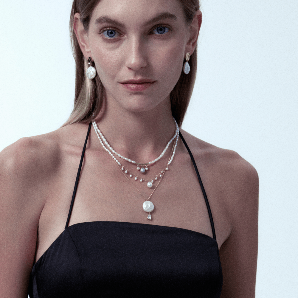  Graduation & bridal styled silver grey pearl drop necklace