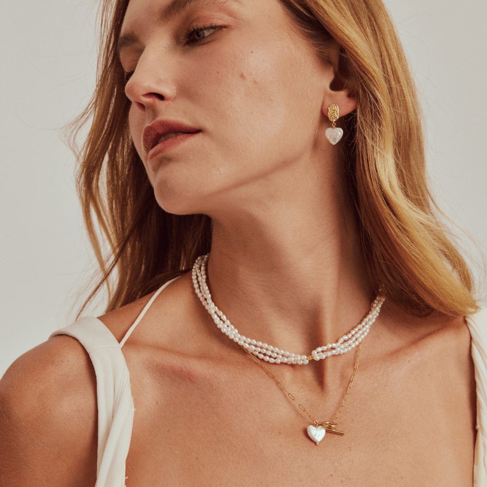 Pulse |  Pink Oval Baroque Pearl Triple Strand Necklace