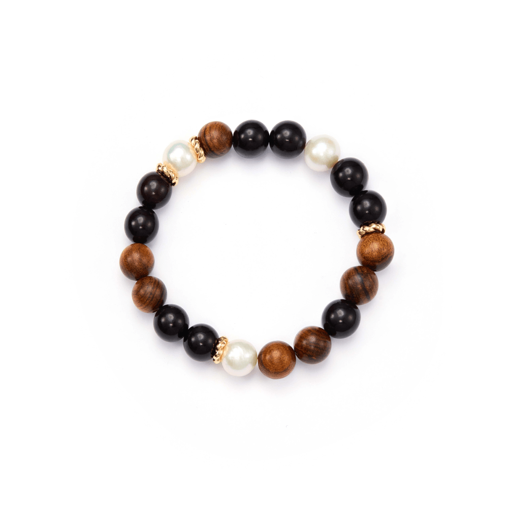 Grove | White Oval Baroque Pearl Wood Beads Bracelet