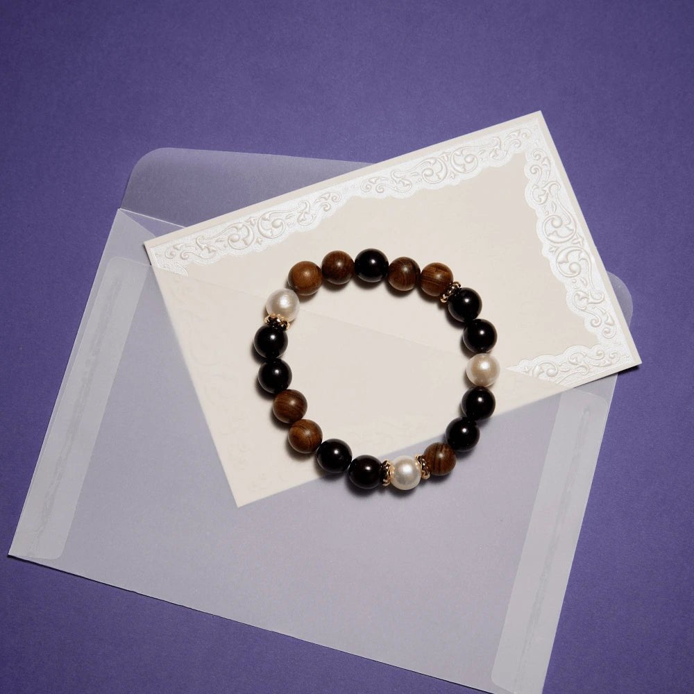 Grove | White Oval Baroque Pearl Wood Beads Bracelet