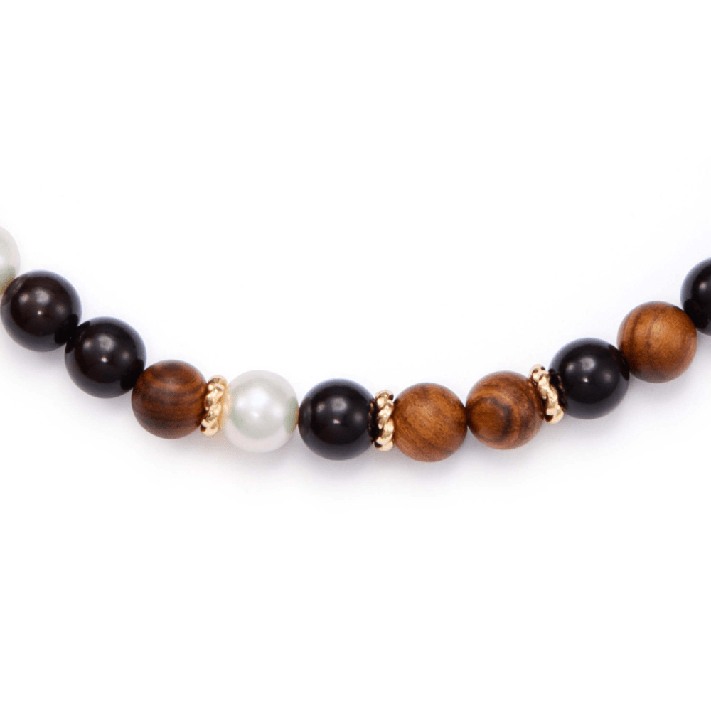 Grove | White Oval Baroque Pearl Onyx&Wood Beads Necklace