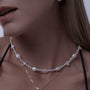 Duro | White Oval Keshi Baroque Pearl Silver Necklace model view