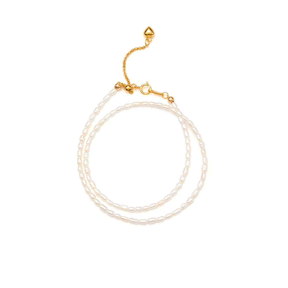 Linnie | White Keshi Baroque Pearl 18k Gold Wrap Anklet Bracelet