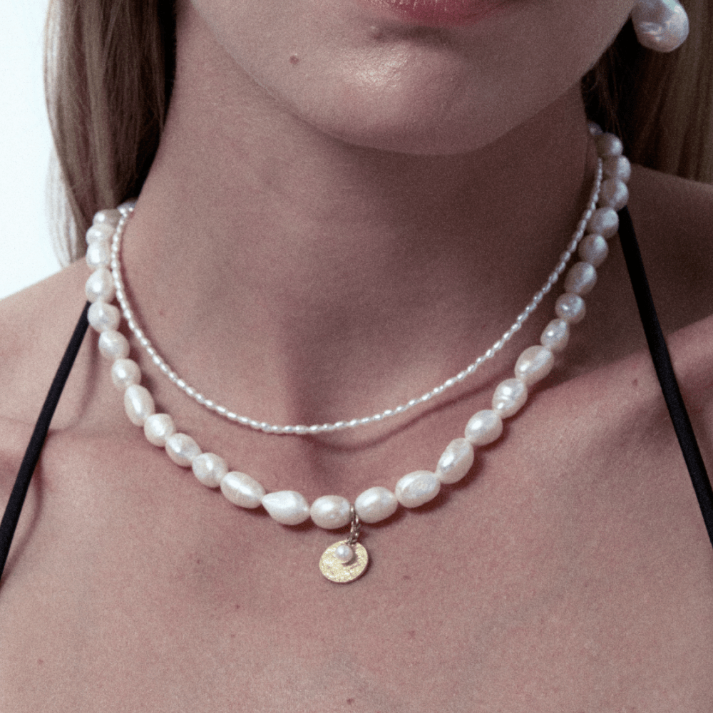 Jade | White Keshi Baroque Pearl 18k Gold Silver Necklace