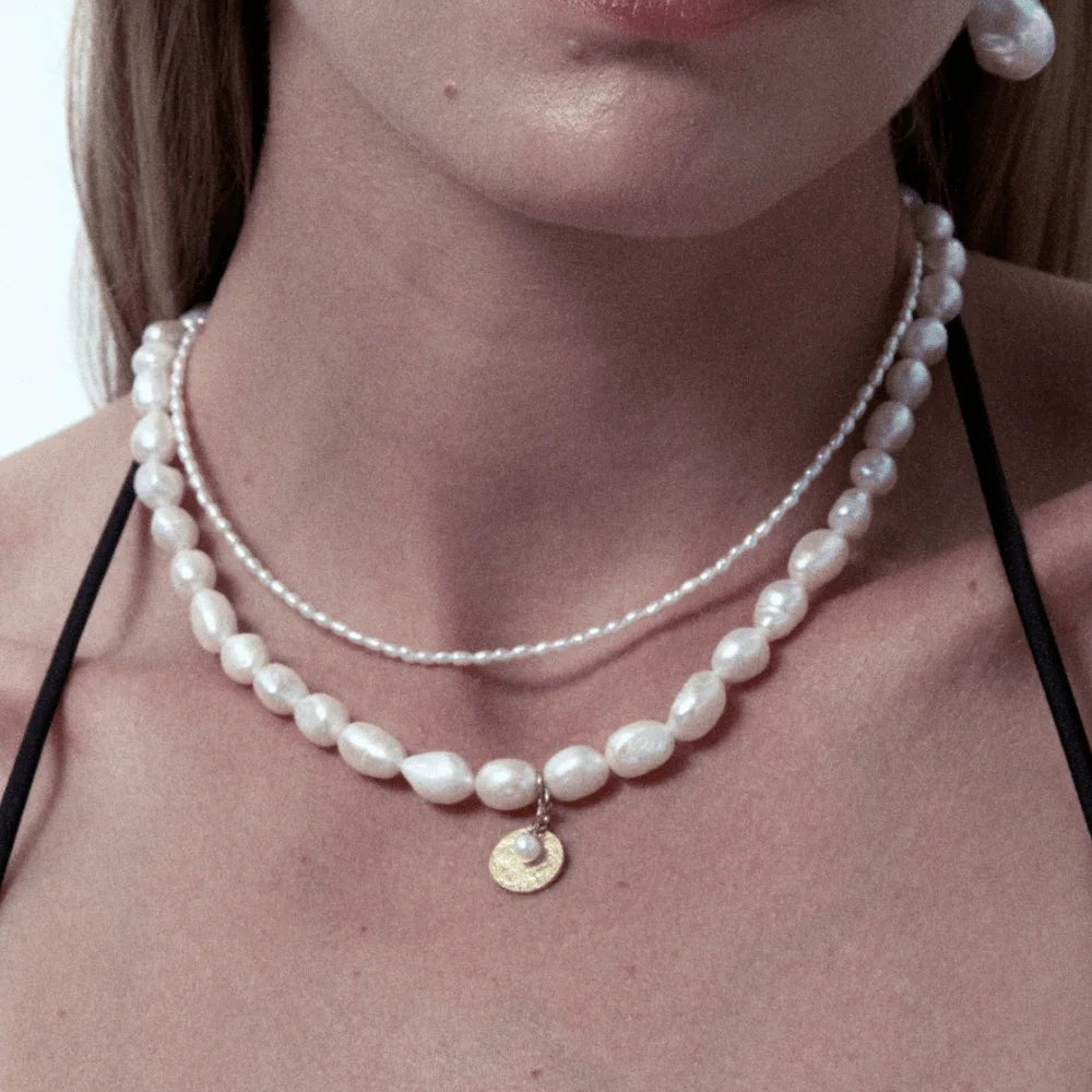 Jade | White Keshi Baroque Pearl 18k Gold Silver Necklace