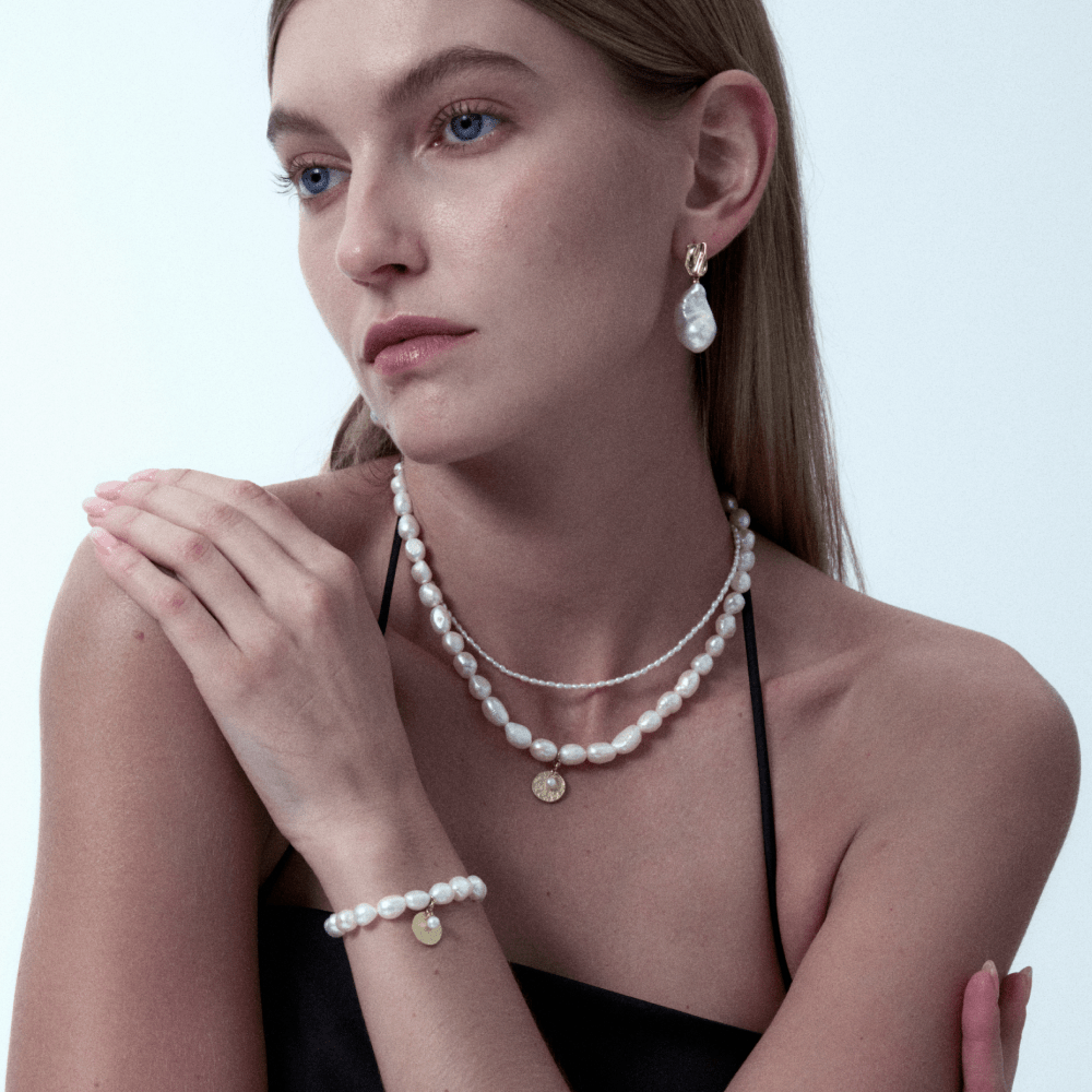 Jade | White Keshi Baroque Pearl 18k Gold Silver Necklace